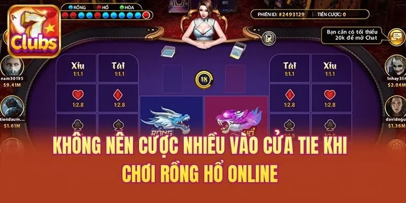 Không nên cược nhiều vào cửa Tie khi chơi Rồng Hổ online